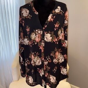 2X Floral Black Blouse button-down blouse